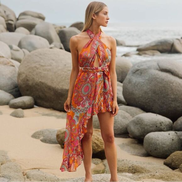NWT Anthropologie “Sundress” Amina Marbella Havana Framboise  Dress L Host Pick - Picture 1 of 6